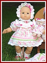 Summer dressy dress for 15-in baby dolls such as American Girls Bitty Baby�, Berenguer babies, Cabbage Patch babies, with matching dress for Bitty Bear.