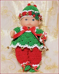 Bitty Christmas Elf, showing details of trim on tunic.
