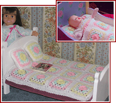 Pastel roses doll blanket and pillow set