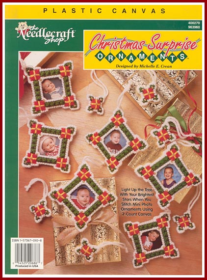 Plastic Canvas Christmas Surprise photo frame ornaments